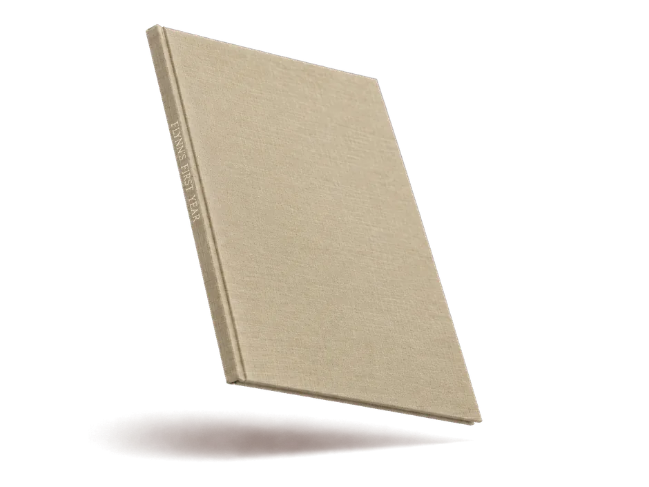 Natural linen photo book, title foiled on the spine