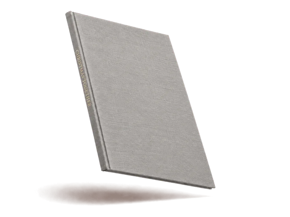 Stone linen photo book, title foiled on the spine